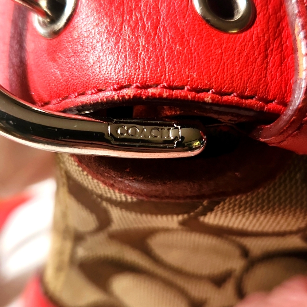 Coach Canvas Suede Signature C Red Crossbody Shoulder Bag - Picture 8 of 13
